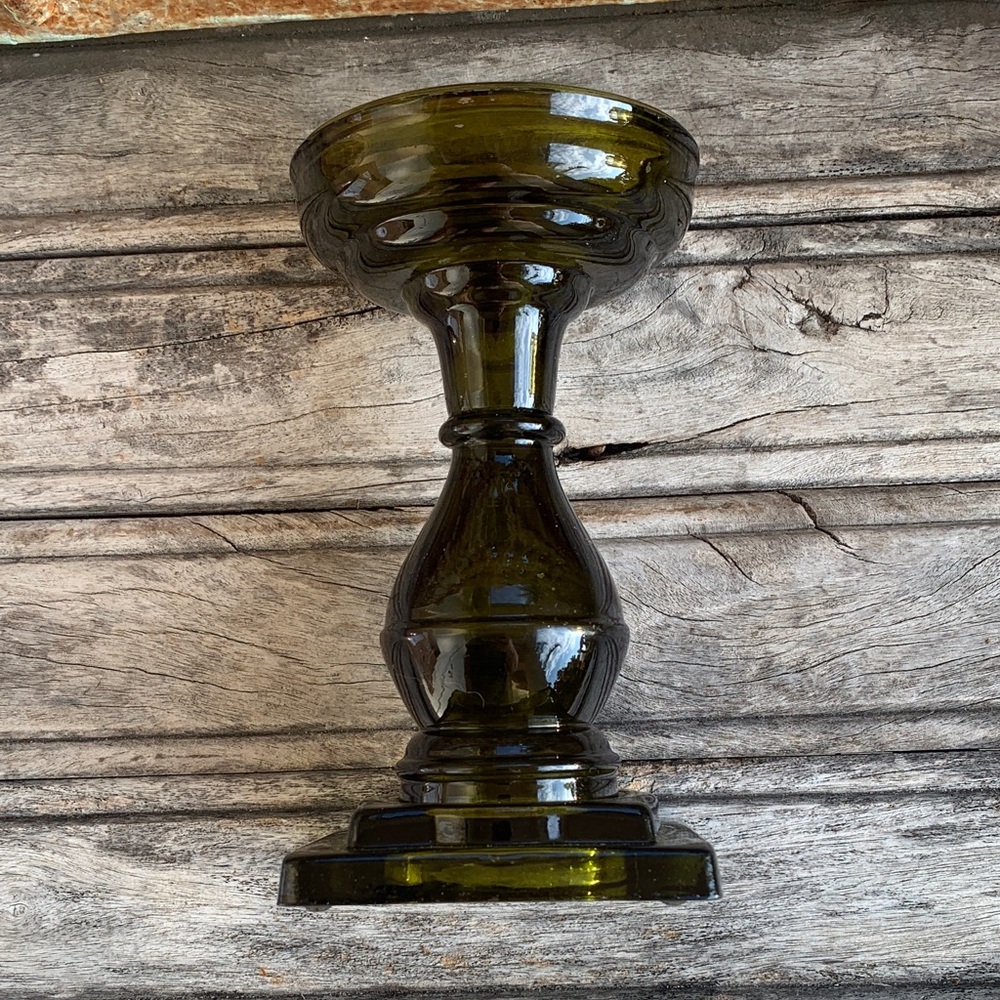 Vintage Smoky Green Glass Pedestal Candle Holder - Picture 4 of 11
